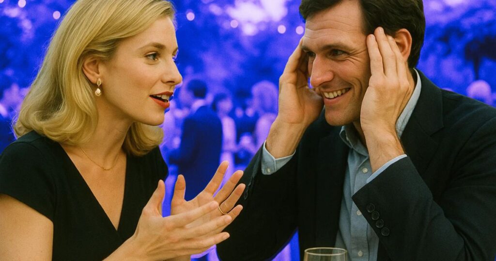 Deux personnes dans une conversation passionnante lors d'une réception