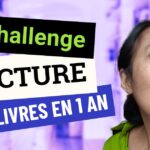 Eva Lee dans une bibliothèque avec les mots "Challenge lecture, 34 livres en un an"