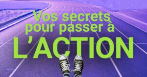 Piste d'athlétisme violette en arrière-plan du titre : "Vos secrets pour passer à l'action"