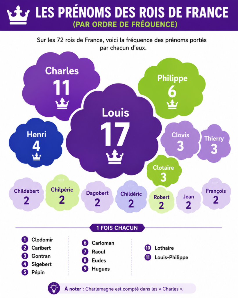 Infographie représentant la répartition des prénoms des rois de France